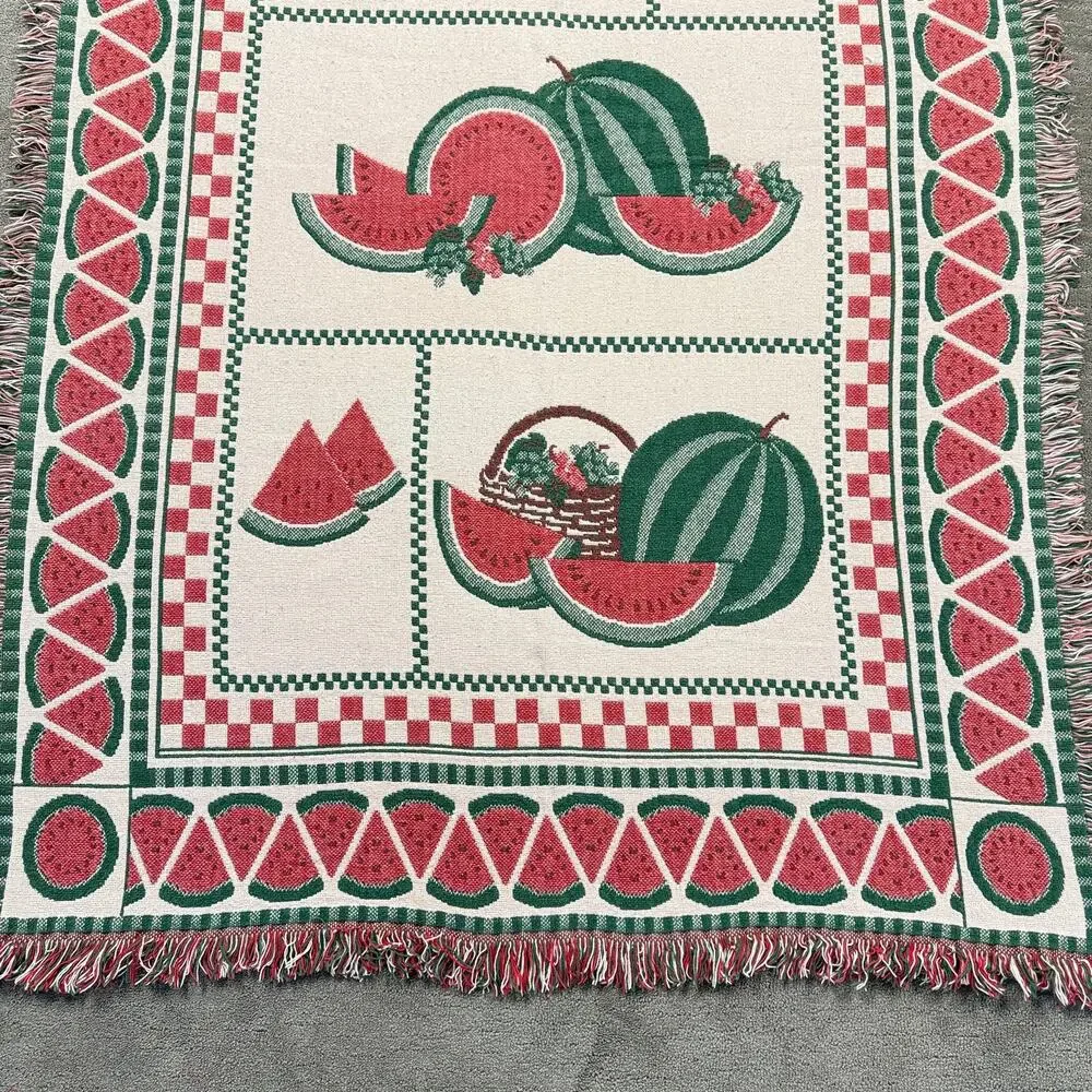 Vintage Watermelon Woven Tapestry Throw Blanket Fringed Summer Fruit 46